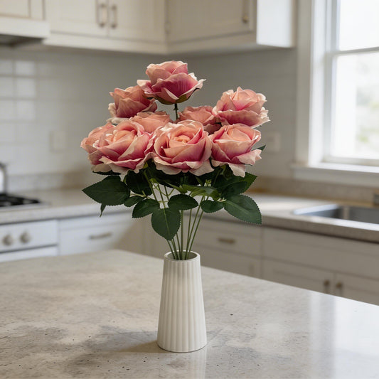 9'LU EBRULİ FUŞYA GÜL DEMETİ YAPAY 50CM BOY