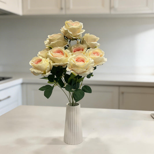 9'LU KREMLİ PEMBE GÜL DEMETİ YAPAY 50CM BOY