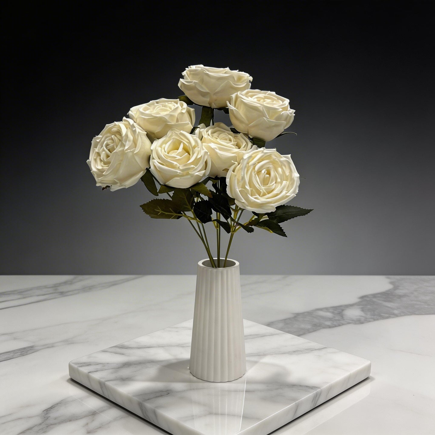 7'Lİ BEYAZ GÜL DEMETİ YAPAY 43CM BOY