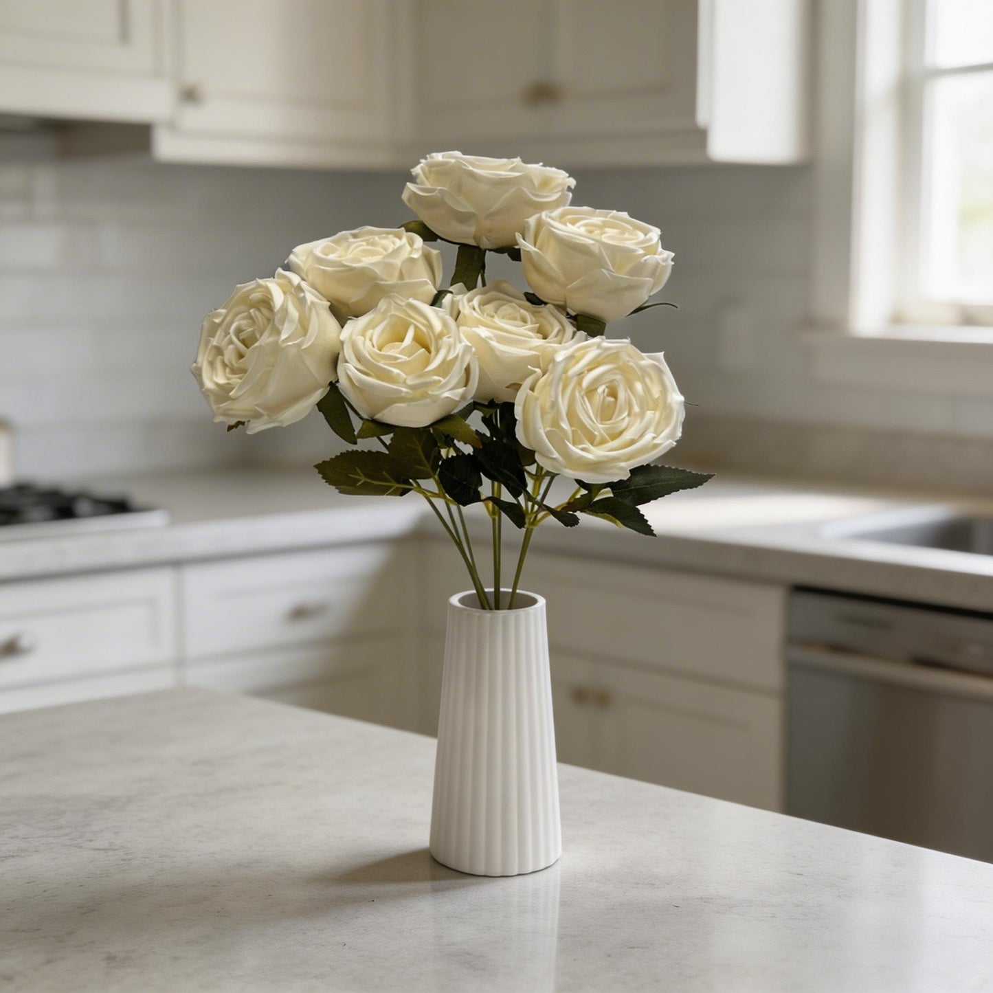 7'Lİ BEYAZ GÜL DEMETİ YAPAY 43CM BOY