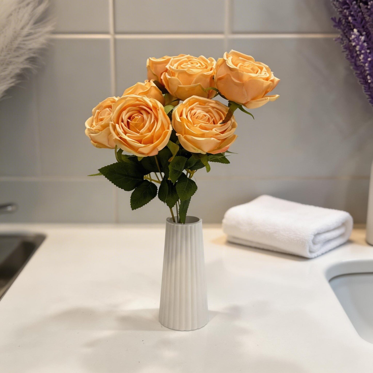 7'Lİ TURUNCU GÜL DEMETİ YAPAY 43CM BOY