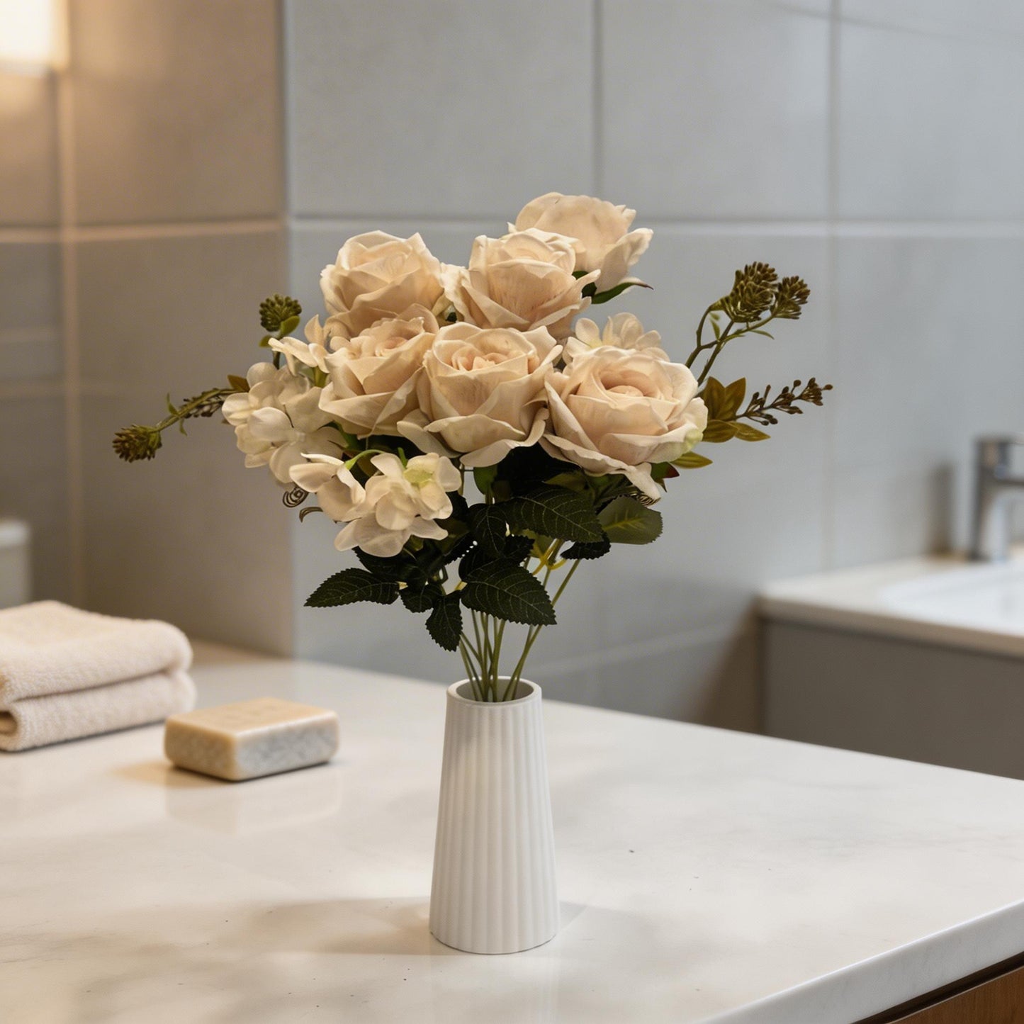 11'DALLI  BEJ GÜL DEMETİ YAPAY  50CM BOY