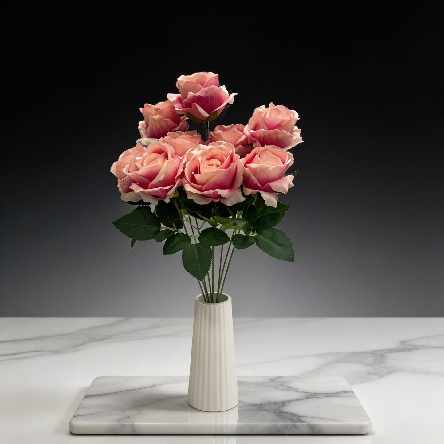 9'LU EBRULİ FUŞYA GÜL DEMETİ YAPAY 50CM BOY