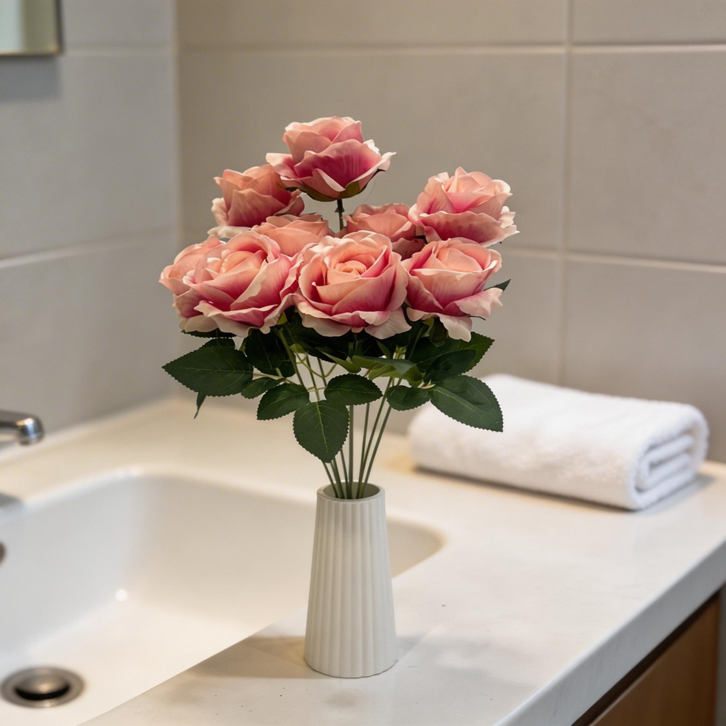 9'LU EBRULİ FUŞYA GÜL DEMETİ YAPAY 50CM BOY