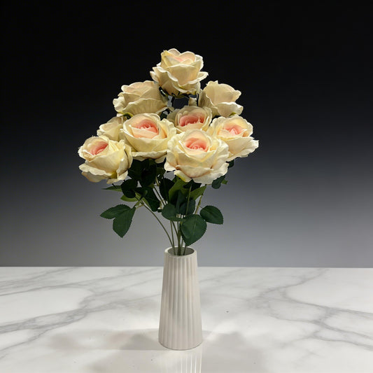 9'LU KREMLİ PEMBE GÜL DEMETİ YAPAY 50CM BOY