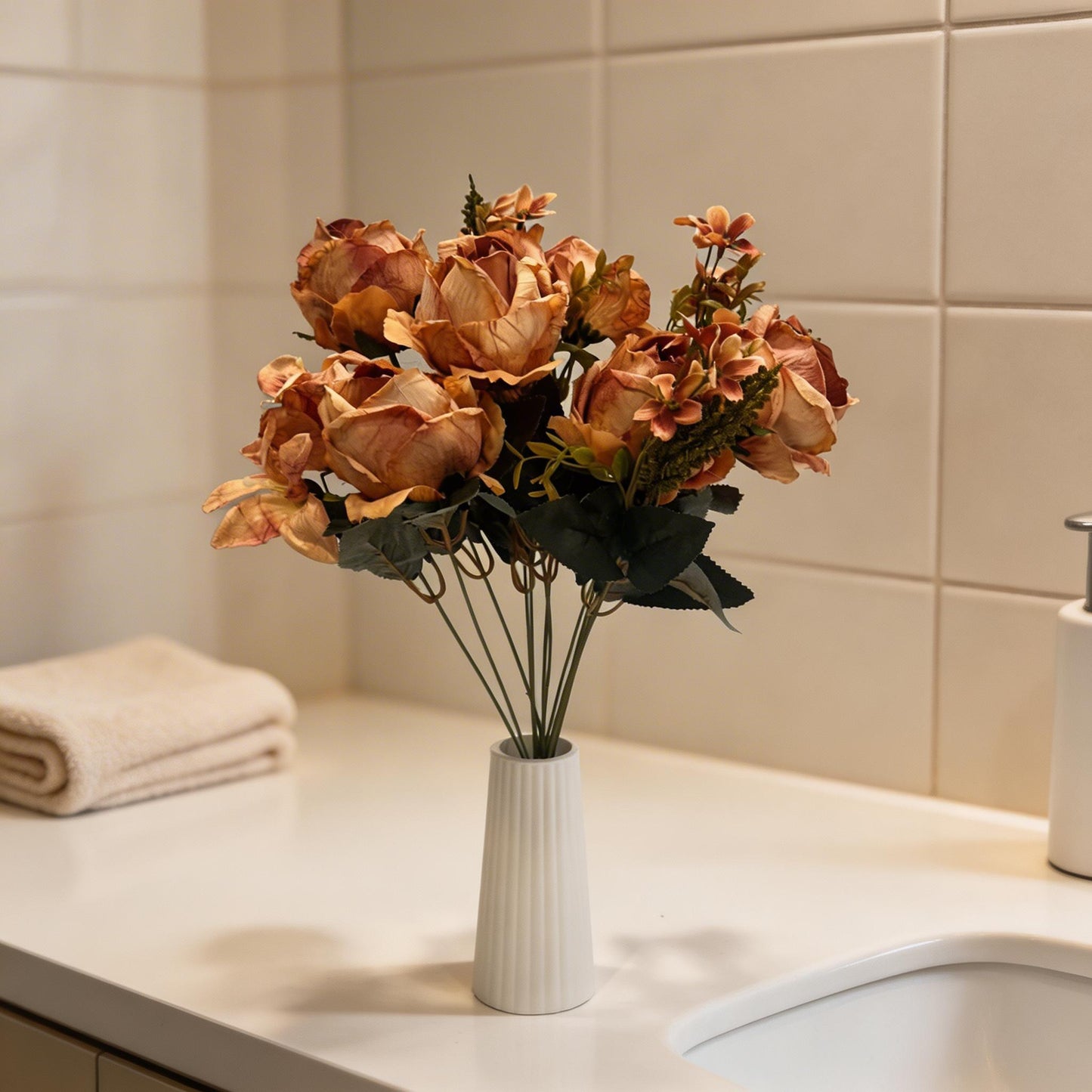 12'DALLI SOĞANKABUĞU TOMRUKLU GÜL DEMETİ YAPAY  50CM BOY