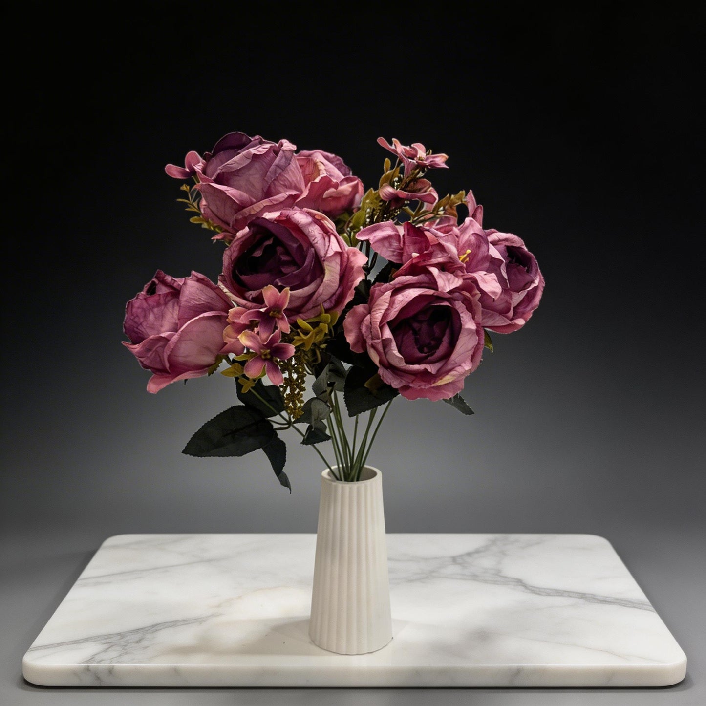 12'DALLI MOR TOMRUKLU GÜL DEMETİ YAPAY 1.Cİ KALİTE 50CM BOY