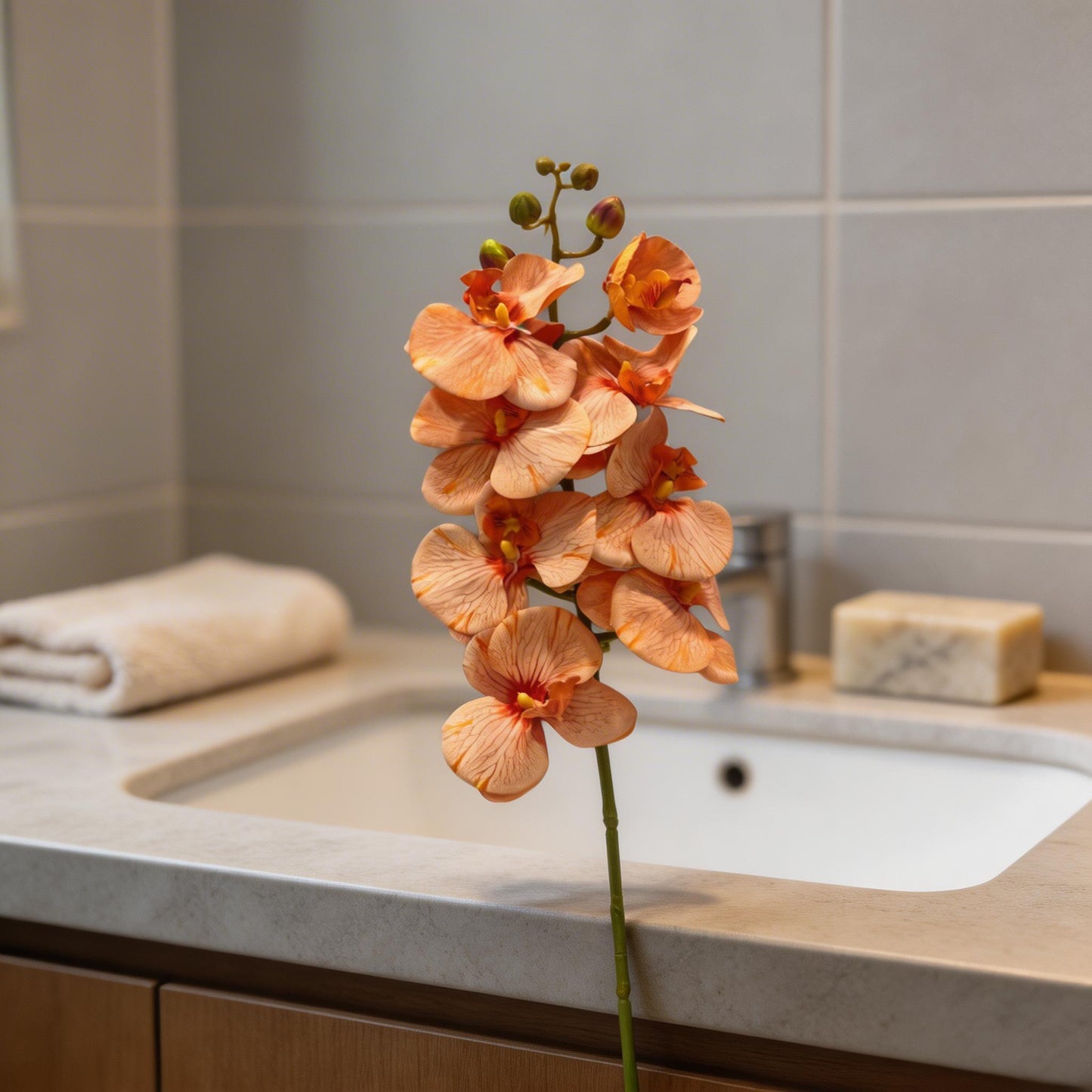 TURUNCU ORKİDE YAPAY 8 KAFALI 75 CM BOY