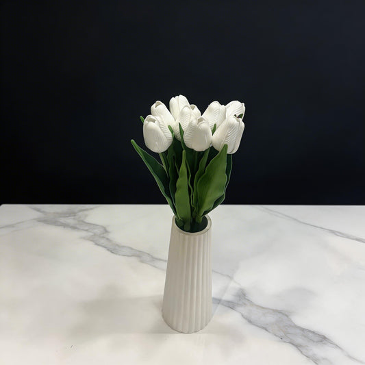 BEYAZ LATEX YAPAY LALE DEMETİ 8 Lİ BOY 32 CM