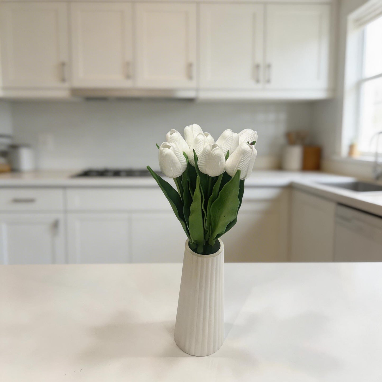 BEYAZ LATEX YAPAY LALE DEMETİ 8 Lİ BOY 32 CM