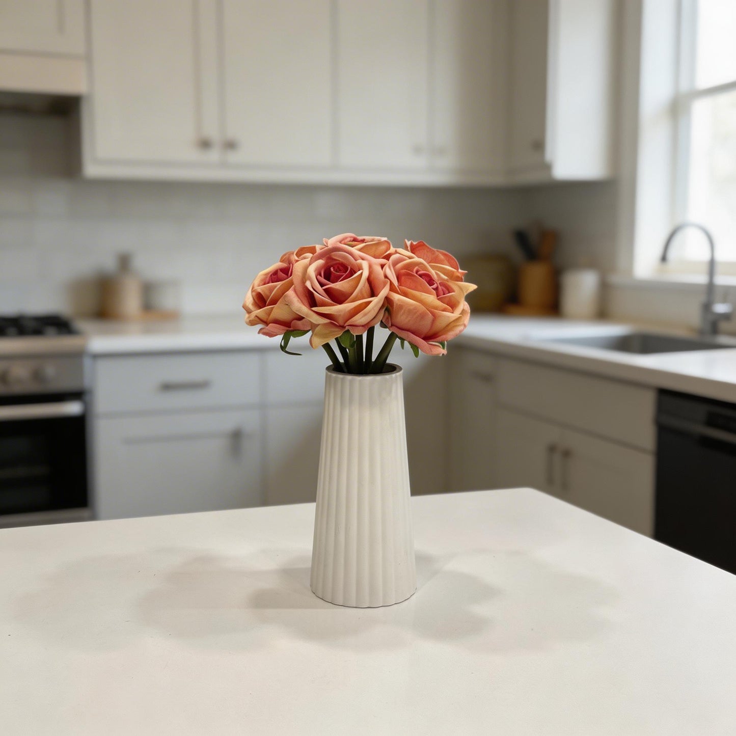 AÇIK EBRULİ GÜL DEMETİ 7'Lİ YAPAY 25 CM BOY