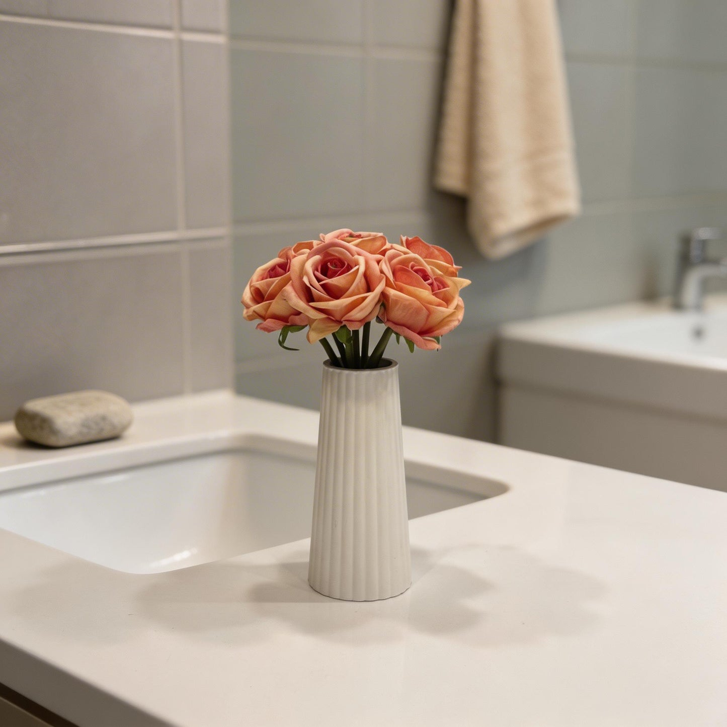 AÇIK EBRULİ GÜL DEMETİ 7'Lİ YAPAY 25 CM BOY