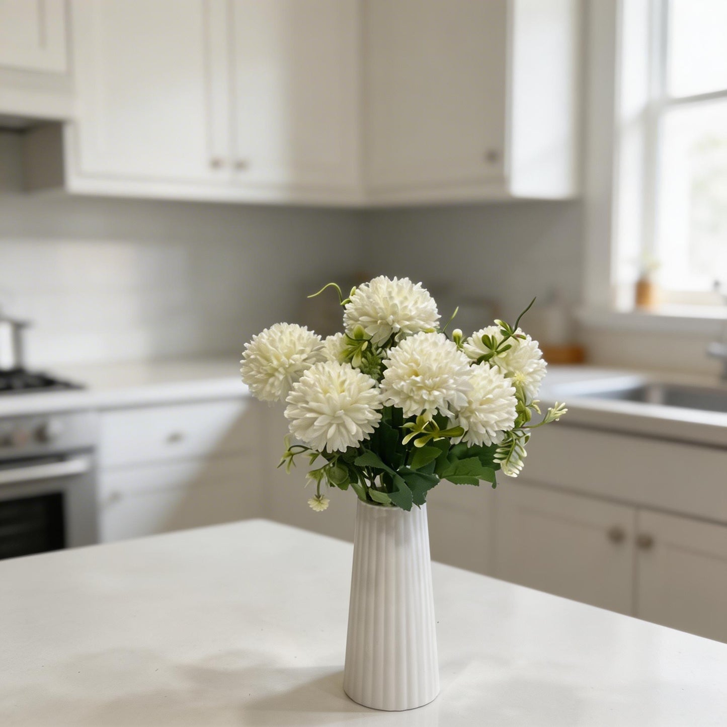 BEYAZ KRİZANTEM YAPAY 7 DALLI , BOY 35 CM